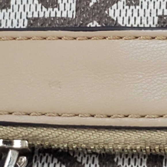 DKNY Monogram Canvas & Leather Beige/Brown Clutch With Zip Pocket - Picture 5 of 10